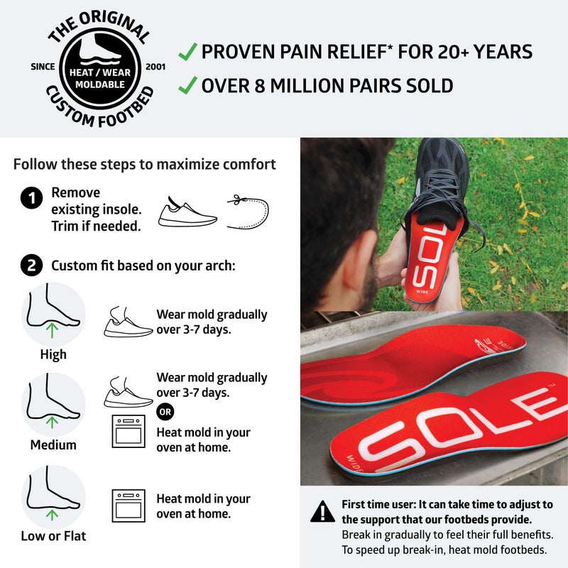 SOLE Active Medium Wide Insoles - Custom Moldable Orthotic Support for Any Arch Type, Plantar Fasciitis Relief - Mens 8/Womens 10, 1 Pair - Image 5